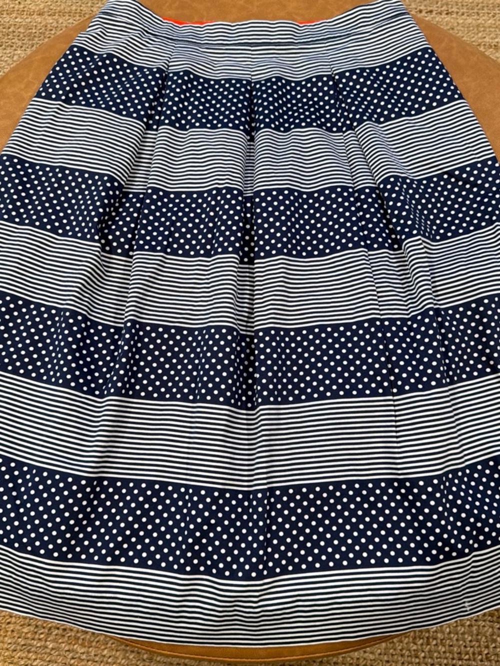 Boden Navy and White Striped & Polka Dot Midi Skirt